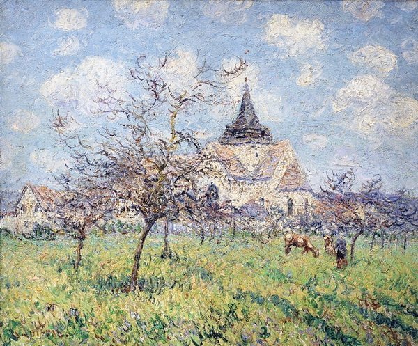 Репродукция картины Весенний пейзаж с церковью - Луазо Гюстав