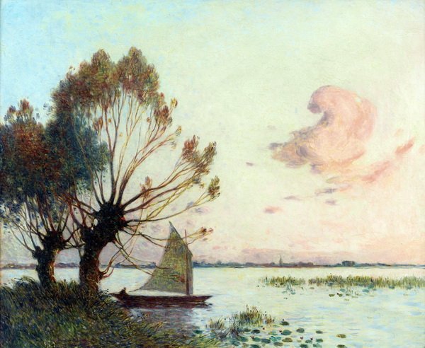 Репродукция картины Лодочка вдалеке озера - Пуигаудеа Фердинанд