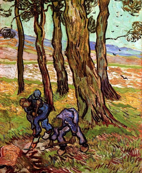Репродукция картины Двое копающих среди деревьев (Two Diggers Among Trees) - Ван Гог Винсент