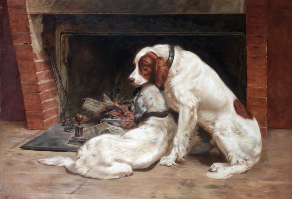 Репродукция картины Две собаки у камина (Two dogs by the fire) - Гелиберт Гастон