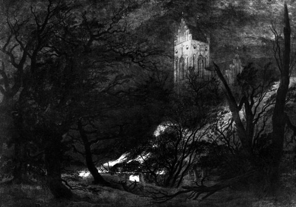 Репродукция картины Горящий дом и готическая церковь (Burning House and Gothic Church) - Фридрих Каспар Давид