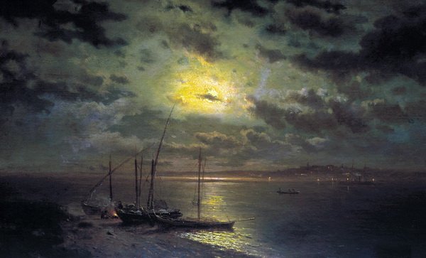 Репродукция картины Лунная ночь на реке (Moonlit night on the river) - Каменев Лев