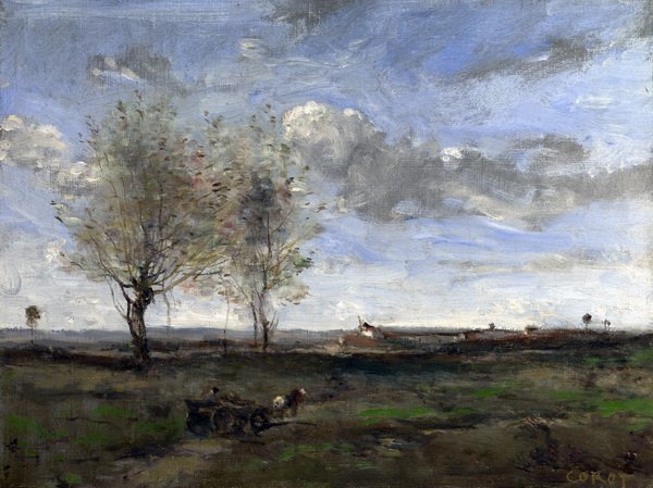 Репродукция картины Повозка на равнине (A Wagon in the Plains of Artois) - Коро Жан Батист Камиль