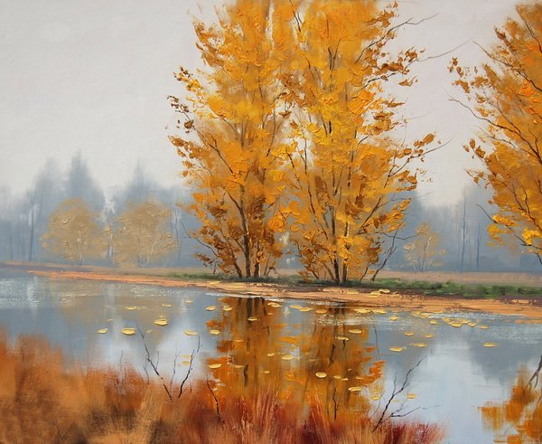 Постер Осенние деревья у реки (Autumn Trees by the River)